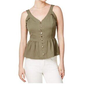 NWT Maison Jules Crepe Ruffled Peplum Top - Olive